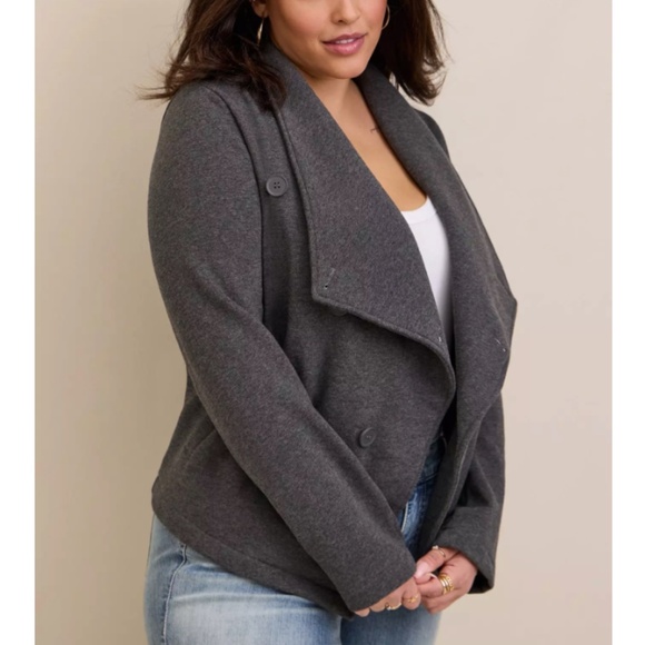 torrid Jackets & Blazers - Torrid - Charcoal Gray Fleece Drape Front Long Sleeve Jacket - 2x